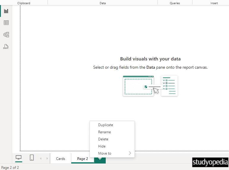 Set a new page for the table in Power BI