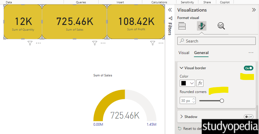 Set rounded corners for a card in Power BI