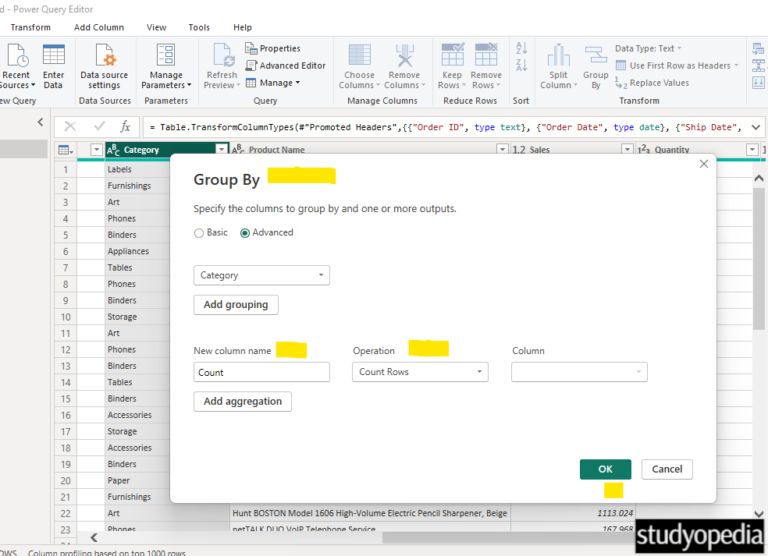 Power BI - Group rows - Studyopedia