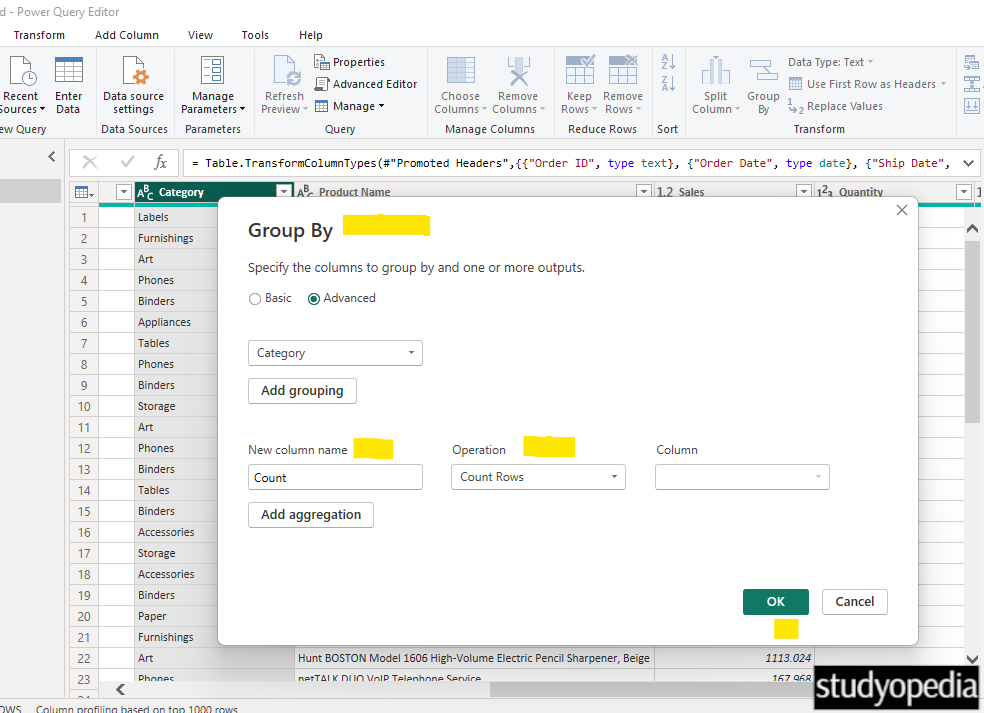 Set the Operation for Group By in Power BI