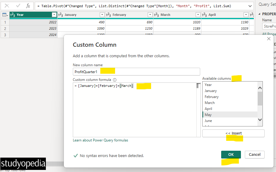 Set the custom column formulae in Power BI