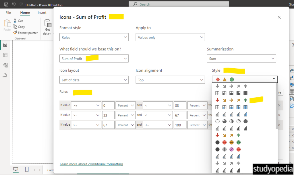 Set the icon alignment on table columns with Conditional Formatting in Power BI