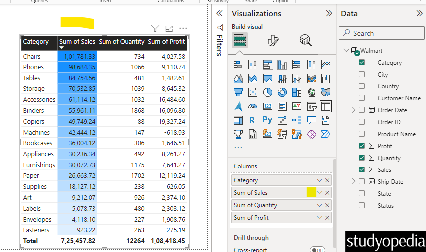 Sort the table column in Power BI