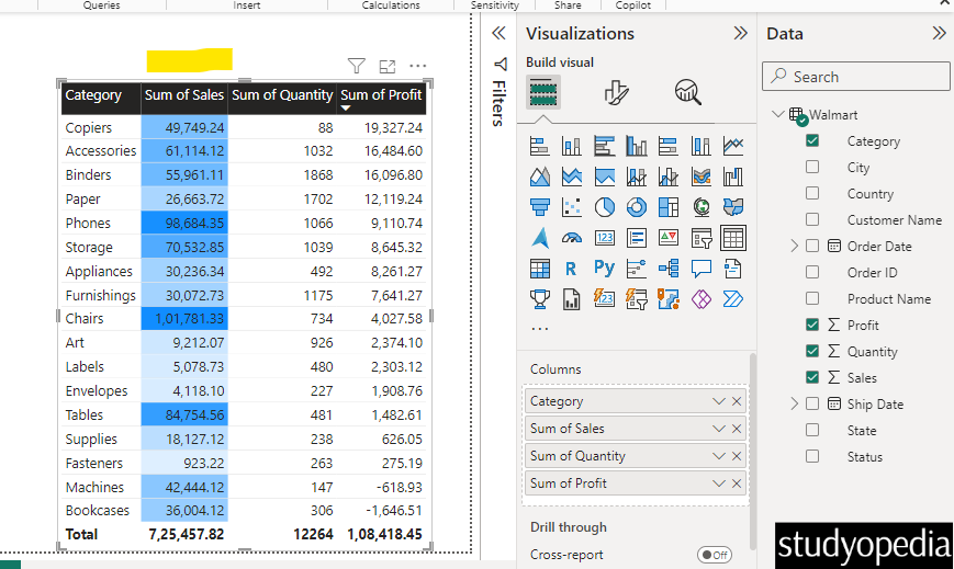 Table column color changed in Power BI