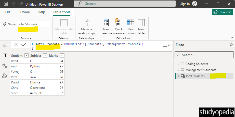 Write a DAX Expression to combine two tables