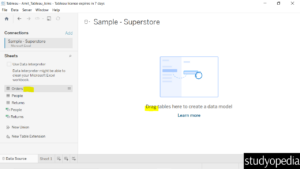 1. Drag the Orders Table to the Canvas in Tableau