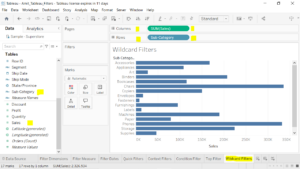 1. Drag the fields to filter them with wildcards in Tableau