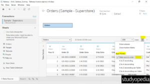 1. Sort Fields options in Tableau