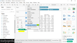 2. Add Table Calculations for a field in Tableau