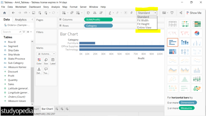 Create a Bar/ Column Chart in Tableau - Studyopedia
