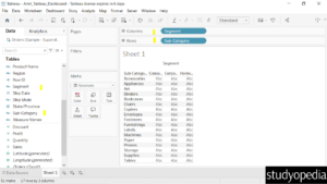 2. Drag some fields in Tableau