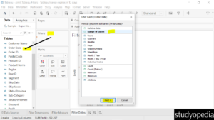 2. Drag the dates to the filter pane and select range of dates in Tableau