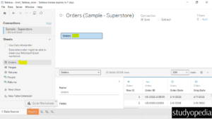 2. Orders table visible in Tableau