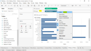 2. Right click the field you want to filter and select Filter in Tableau