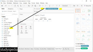 2. Set Order Date field for columns shelf in Tableau