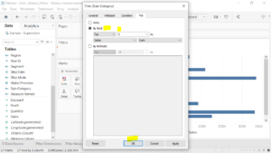 3. Create a filter for sum of sales in Tableau