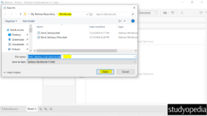 3. Save the Tableau Workbook in the Workbooks folder