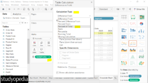 3. Set the Calculation Type to Percent of Total in Tableau Crosstab Chart