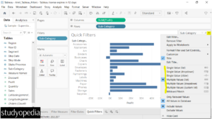 4. Different filtering values in Tableau