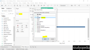 4. Drag the field to the Filters pane and select Average in Tableau