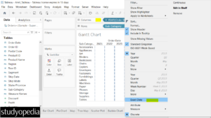 4. Set Exact Date for the Order Date columns in Tableau