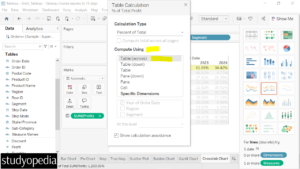 4. Set Table across for Table Calculation in Tableau Crosstab Chart