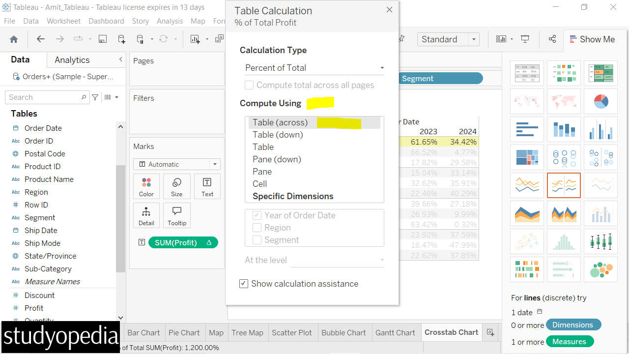 Create a Crosstab Chart in Tableau - Studyopedia