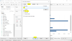 4. Set the Wildcard expression to filter sub category in Tableau