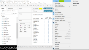 5. Set a Filter for the Column Order Date in Tableau