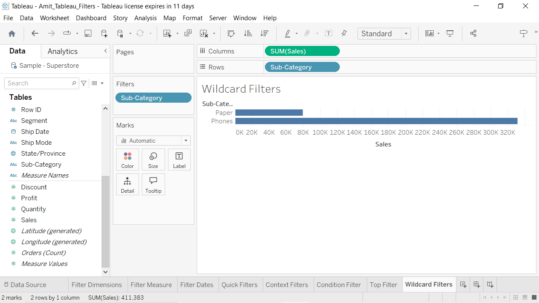 Tableau - Wildcard Filter - Studyopedia