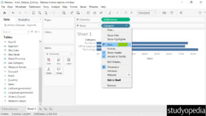 6. Click Sort to perform sorting in Tableau