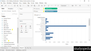 6. Create a bar chart in a new Tableau Sheet