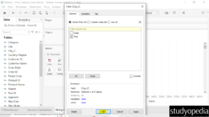 6. Drag the calculated field to Tableau Filters