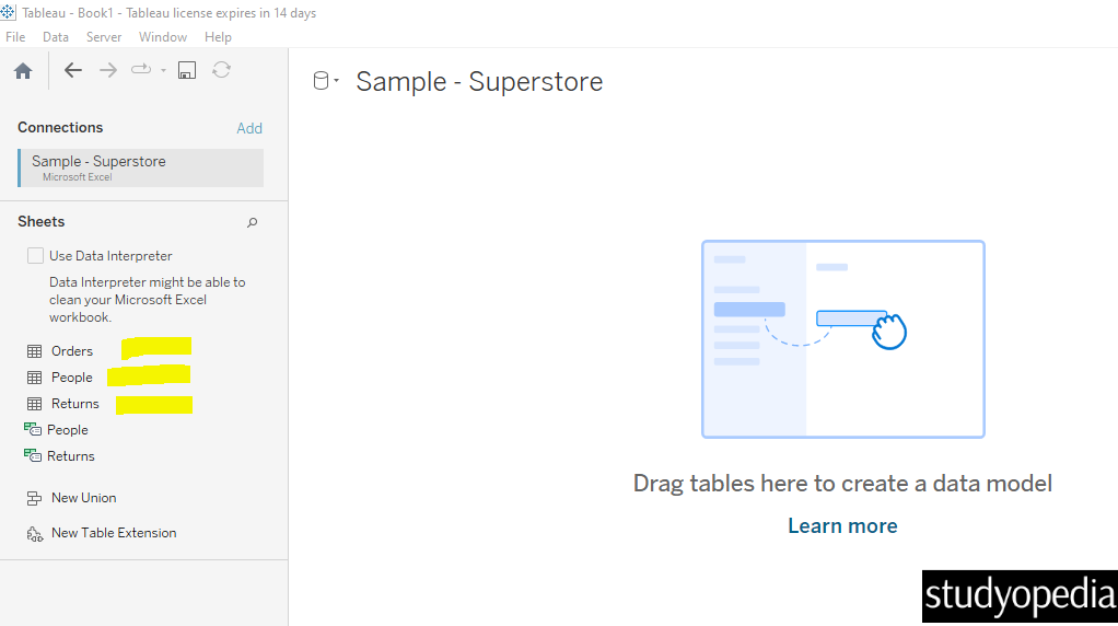 6. Sample superstore data source workbooks in Tableau