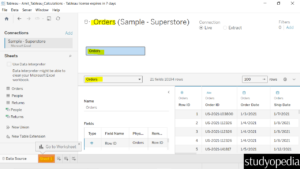 7. Orders table dragged to the canvas in Tableau