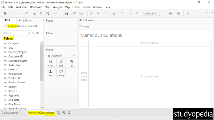 Tableau - Numeric Calculations - Studyopedia