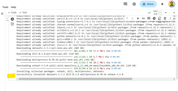 Install the Datasets Hugging Face library - Studyopedia