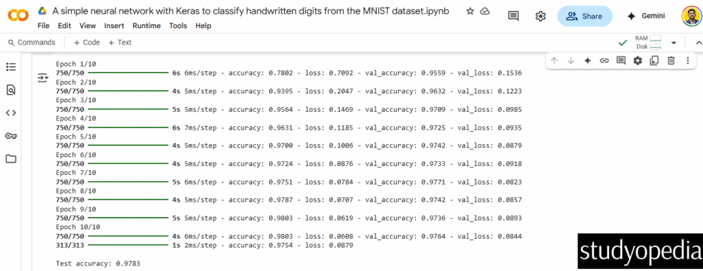 Keras Deep Learning Output1