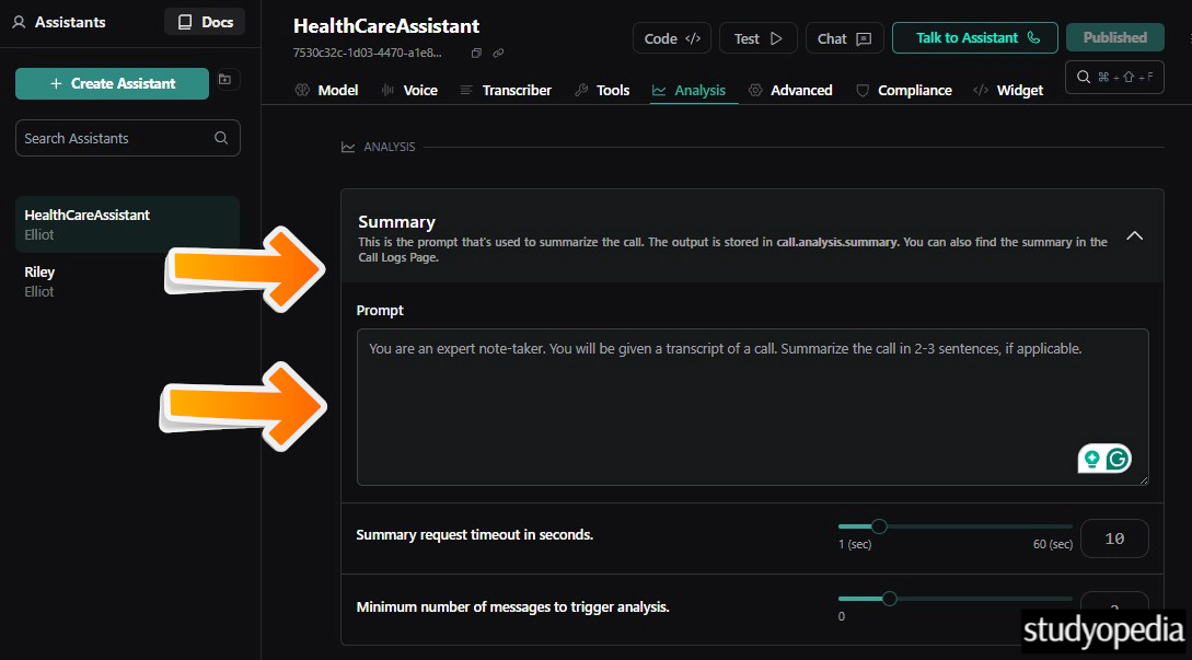 Settings to summarize the AI Agent call