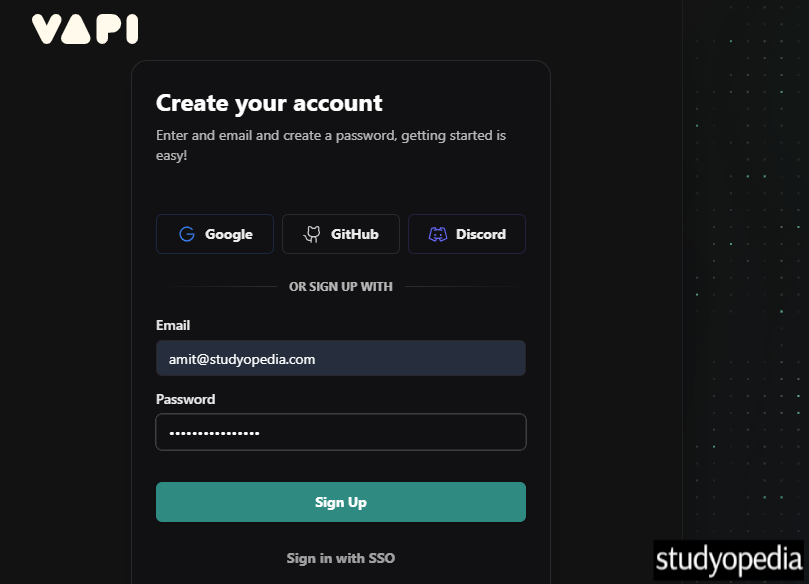 Creating an account on Vapi i to build an AI Agent