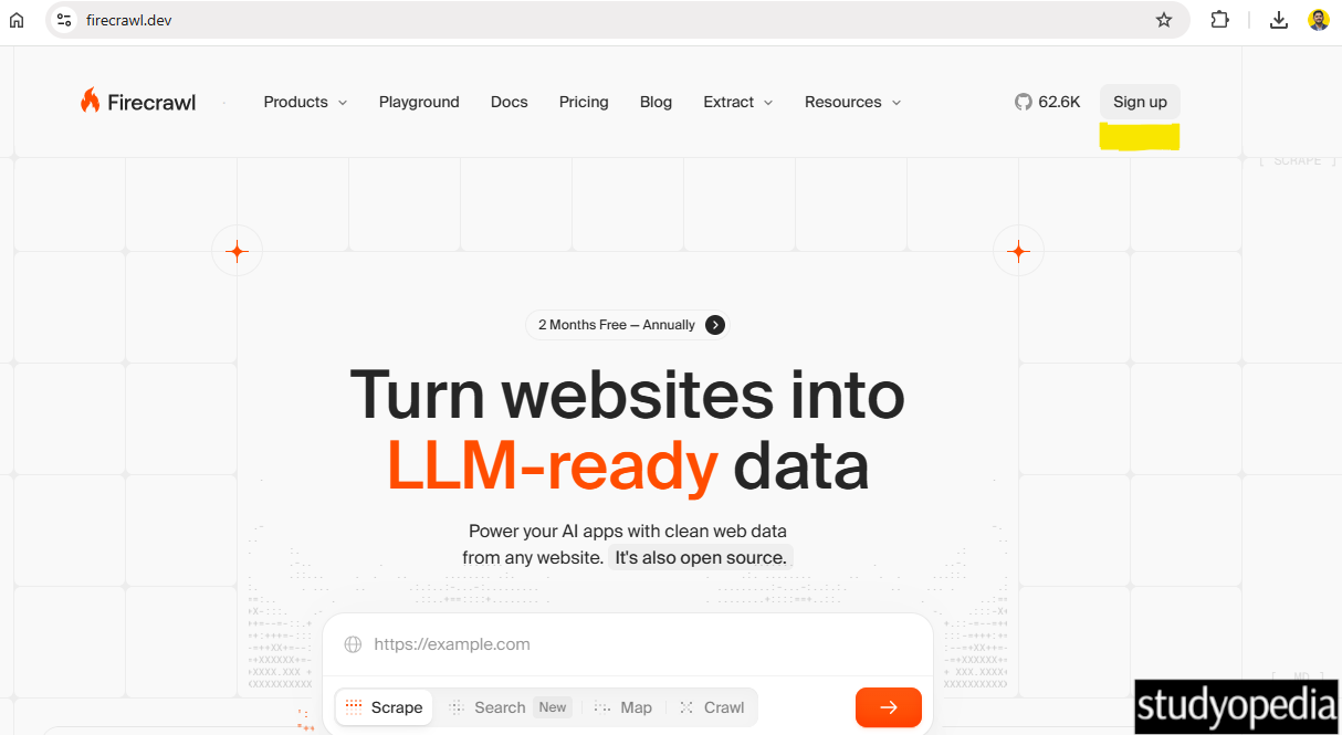 Go to firecrawl and create a new account