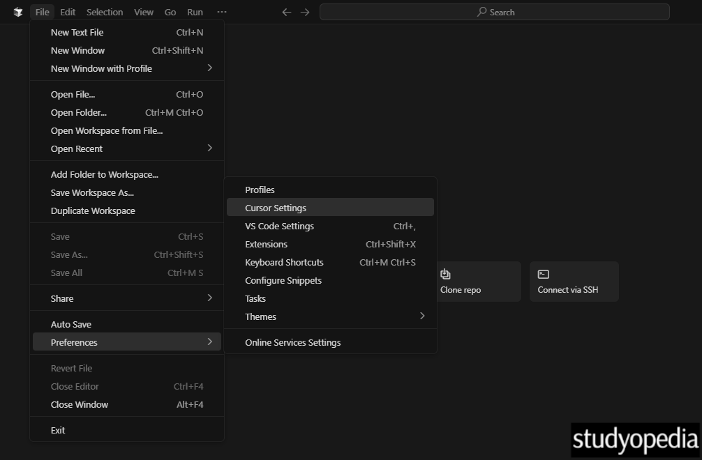 Go to Cursor Settings
