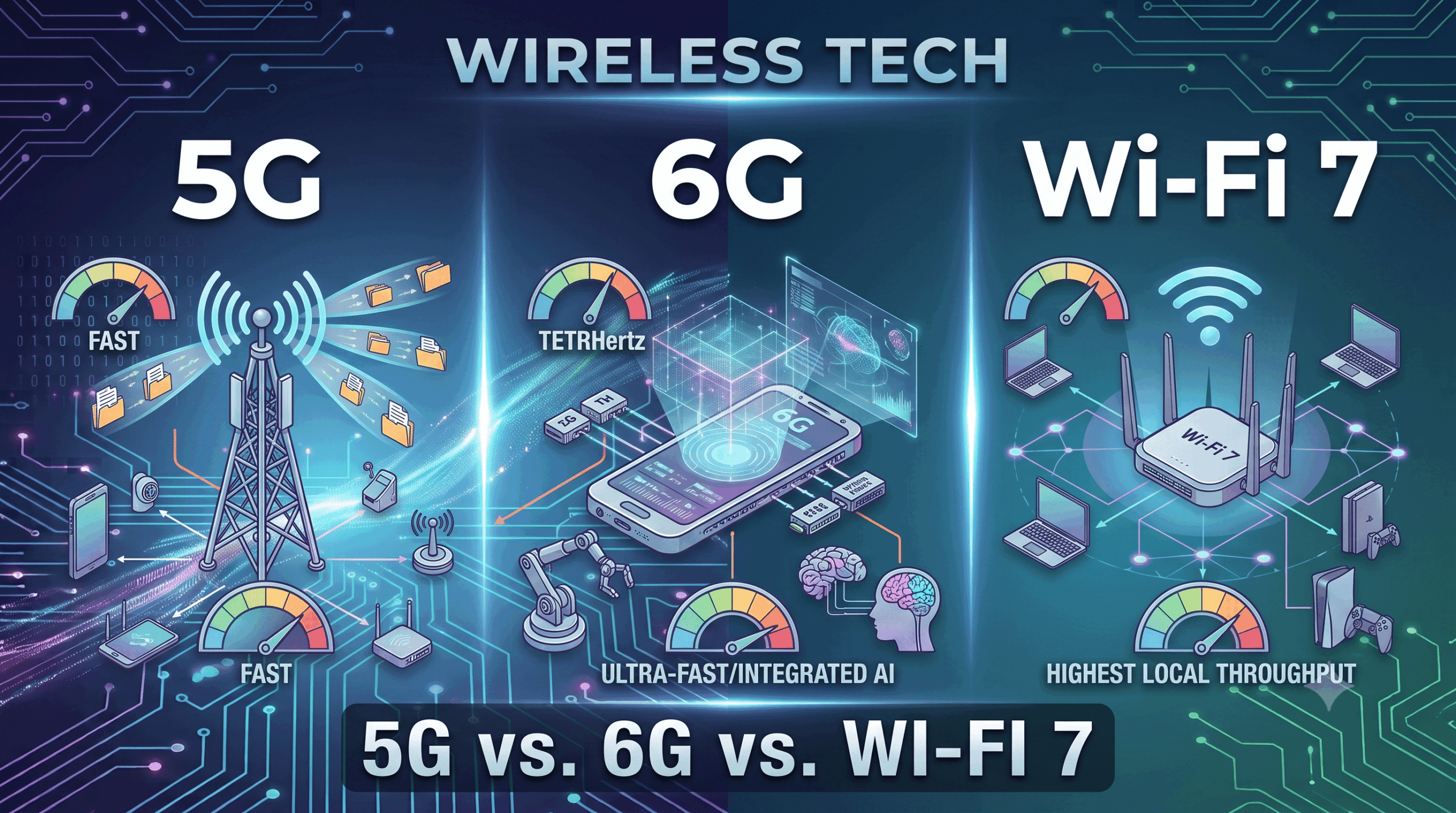 Differences 5G vs. 6G vs. Wi-Fi 7